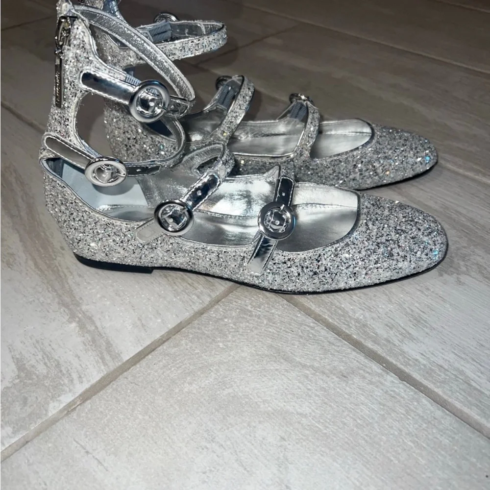 New Larroude Alexa Silver Glitter Ballet Flats Shoes Size 7